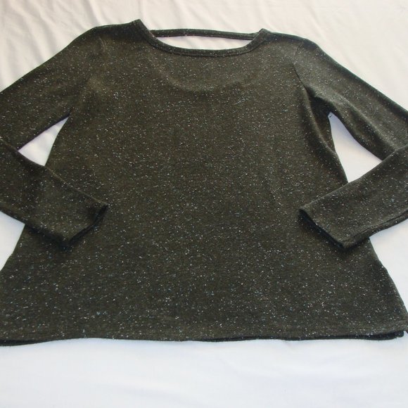 ANN TAYLOR LOFT Olive Green & Aqua Flecked KEYHOLE Back SWEATER Sz SMALL - Picture 1 of 7